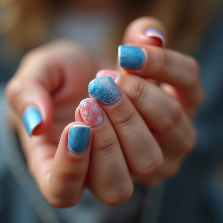 Unhas azuis degradê.