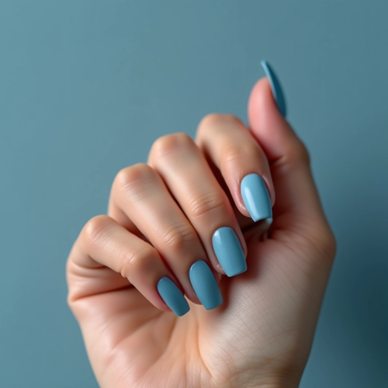 Unhas azuis foscas.