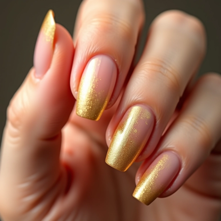Unhas Baby Boomer com dourado.
