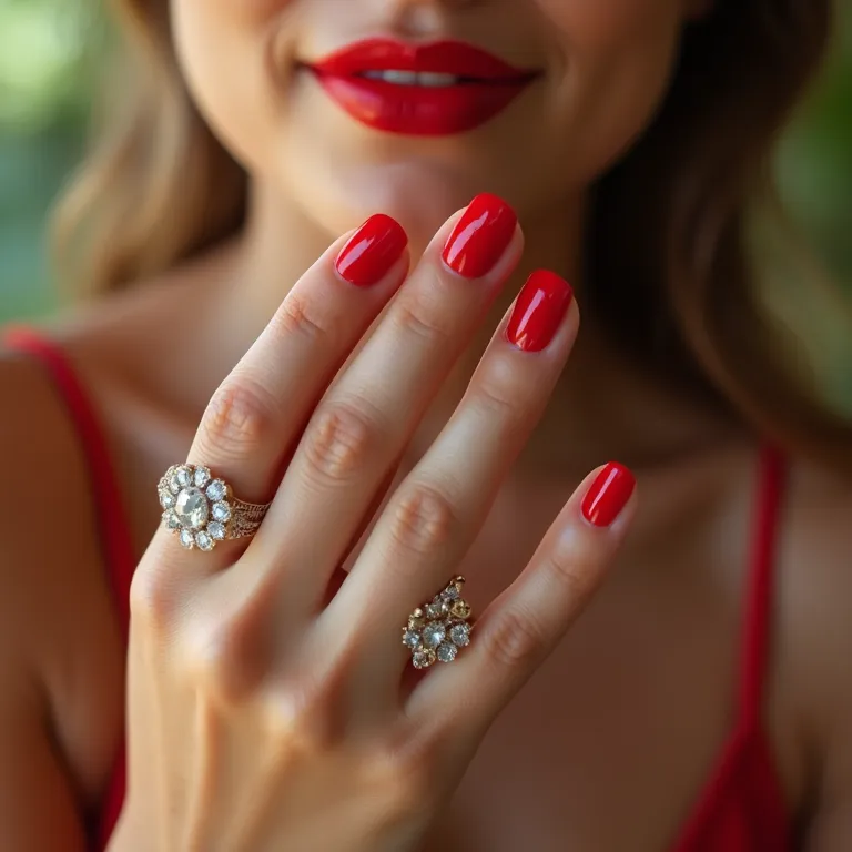 Unhas bem cuidadas com esmalte vermelho.