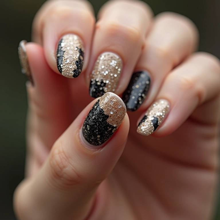 Unhas caviar em preto e bege.