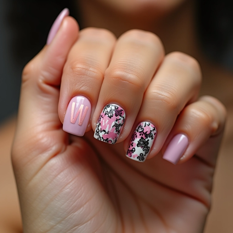 Unhas com a inicial W e películas decorativas, design divertido e personalizado.