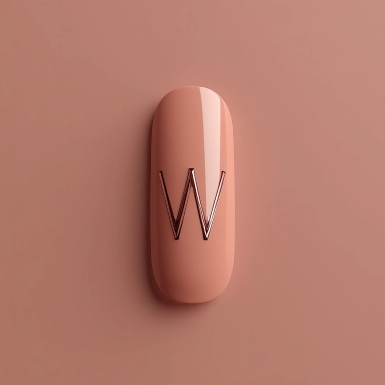 Unhas com a inicial W em negativo, design minimalista e chique.