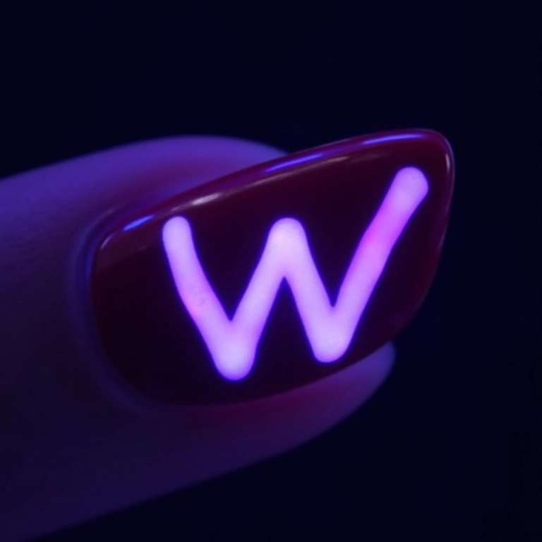 Unhas com a letra W em cores neon vibrantes.