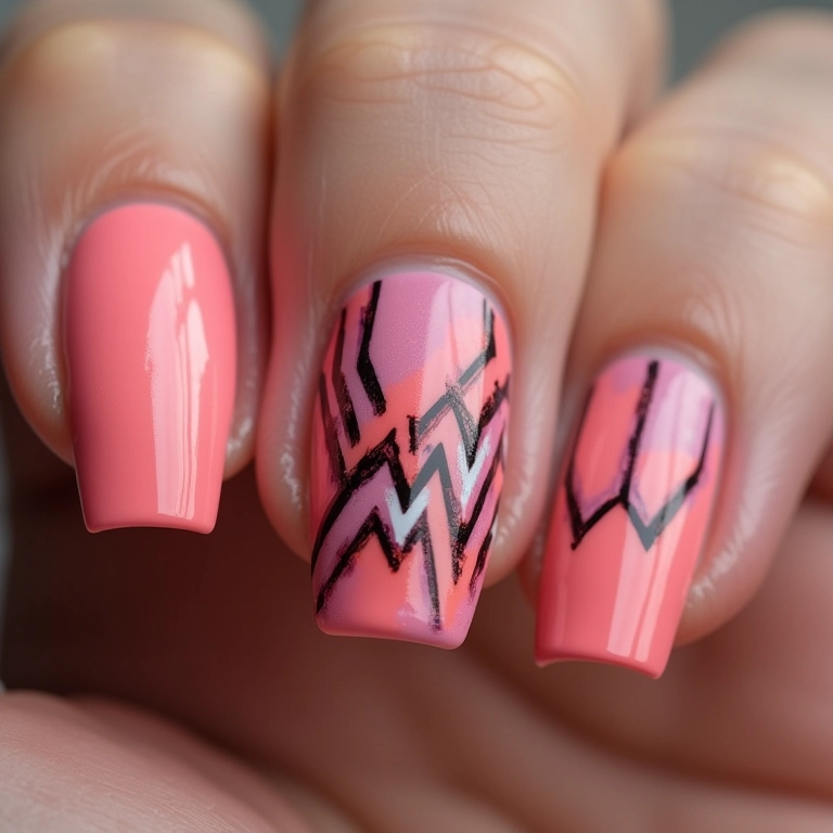 Unhas com a letra W em estilo geométrico.