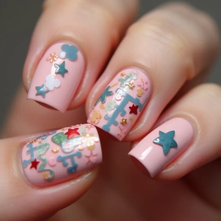 Unhas com adesivos 3D, divertidas e criativas.