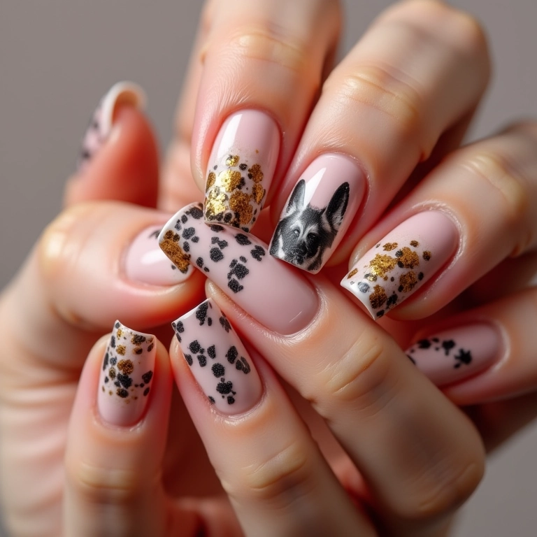Unhas com adesivos artesanais da Galinha Pintadinha, design exclusivo.