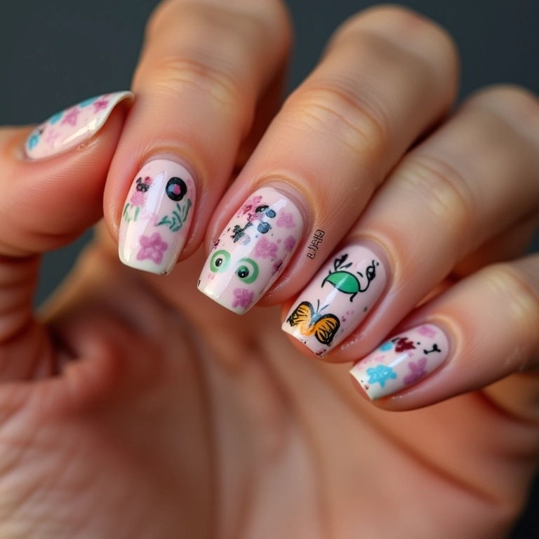 Unhas com adesivos artesanais, praticidade e criatividade.