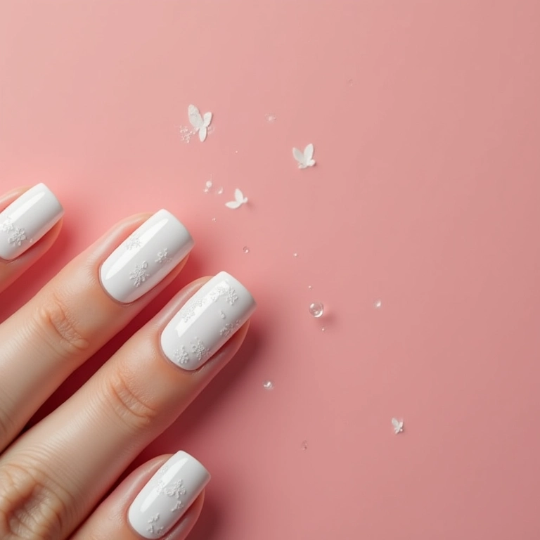 Unhas com adesivos brancos: praticidade.