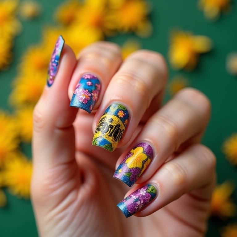 Unhas com adesivos e aplicações 3D: criatividade e estilo.