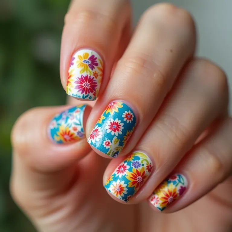 Unhas com adesivos temáticos de festa junina.