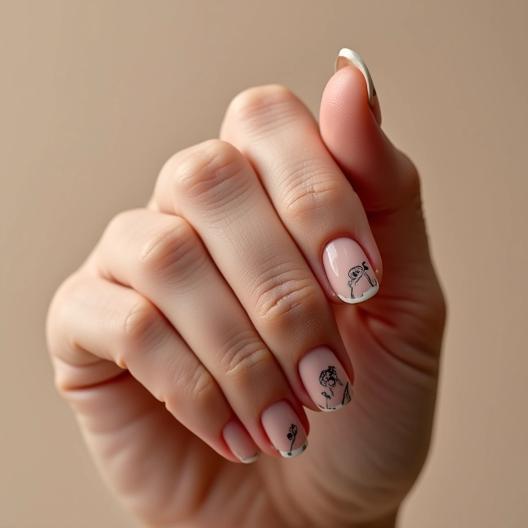 Unhas com carimbo de desenhos minimalistas.