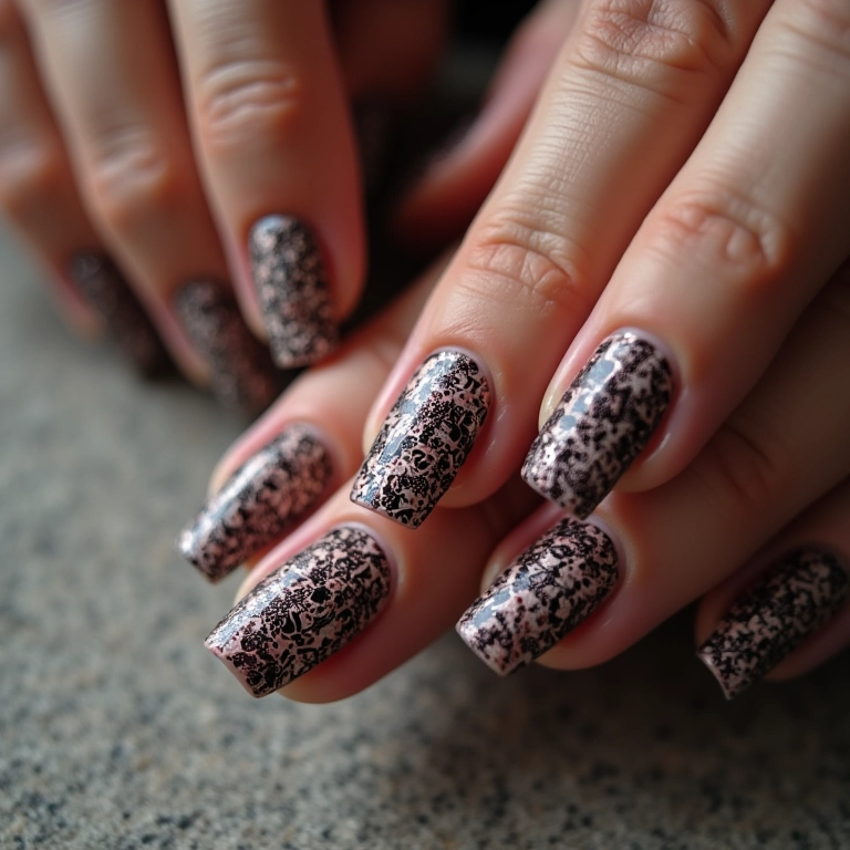 Unhas com carimbo (nail stamping).