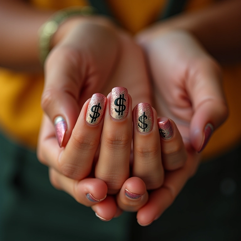 Unhas com cifrões: prosperidade e estilo em cada detalhe.