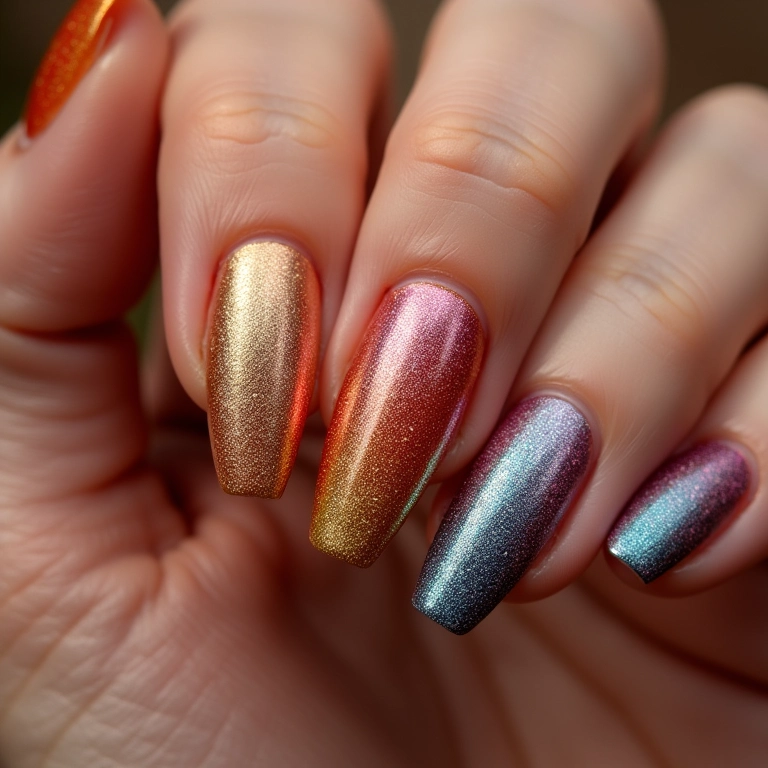 Unhas com combinação de texturas e cores.