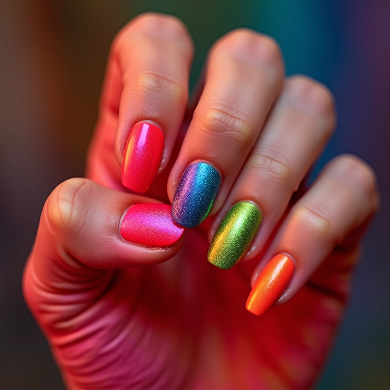 Unhas com cores neon vibrantes para o Carnaval.