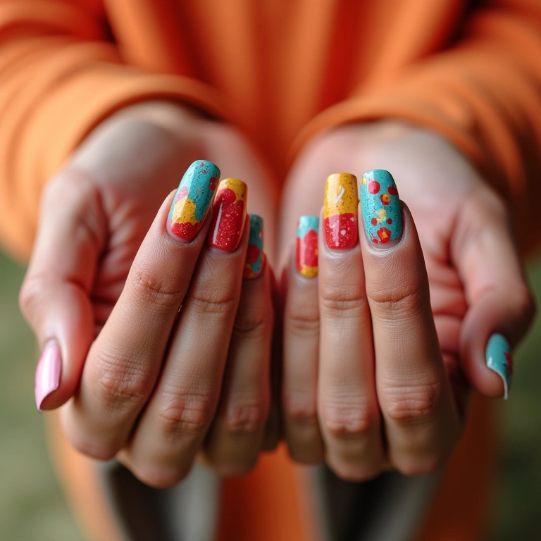 Unhas com cores vibrantes e alegres para um visual moderno.