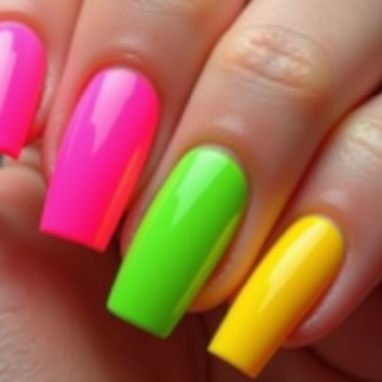 Unhas com cores vibrantes e neon.