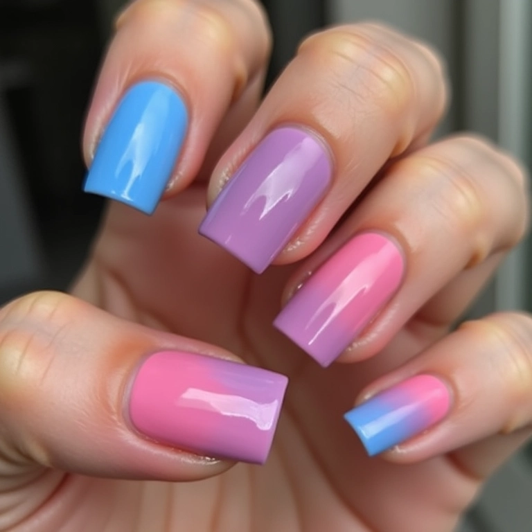 Unhas com degradê de cores termossensível.