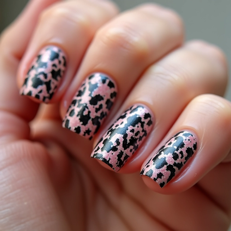 Unhas com desenhos geométricos inspirados na Galinha Pintadinha.