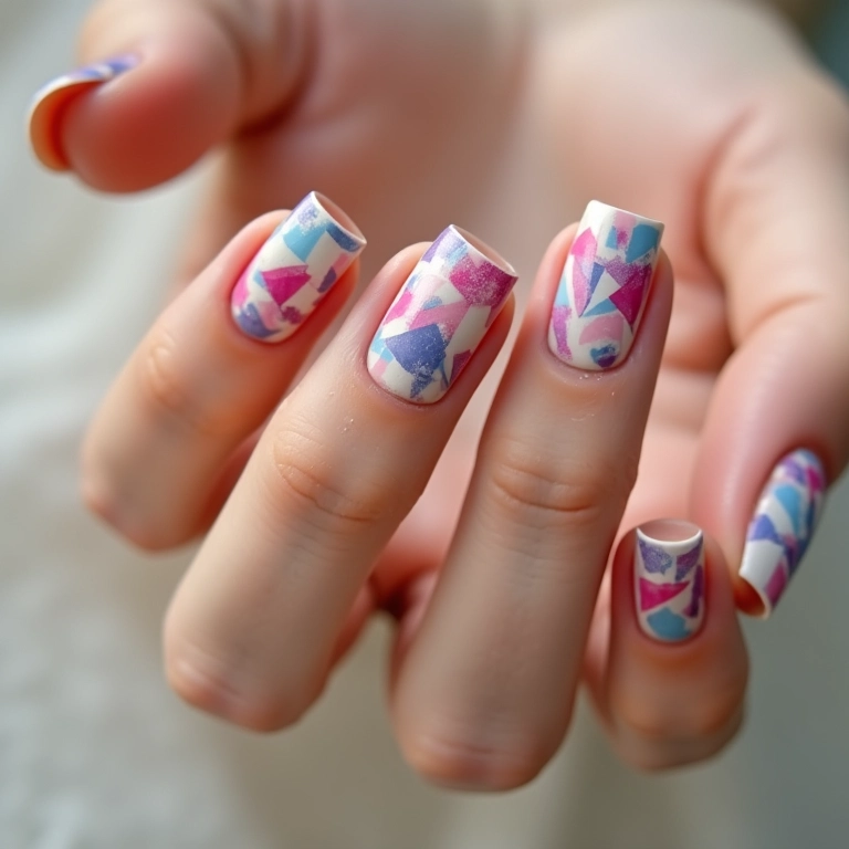 Unhas com desenhos geométricos, uma nail art moderna e estilosa para noivas.