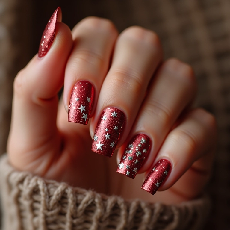Unhas com design de estrelas cadentes para o Natal.