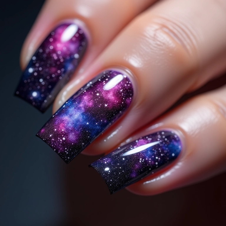 Unhas com efeito de nebulosa e poeira cósmica.
