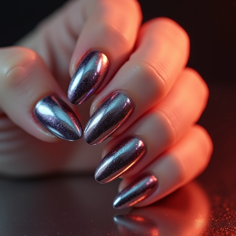 Unhas com efeito espelhado (cromado).
