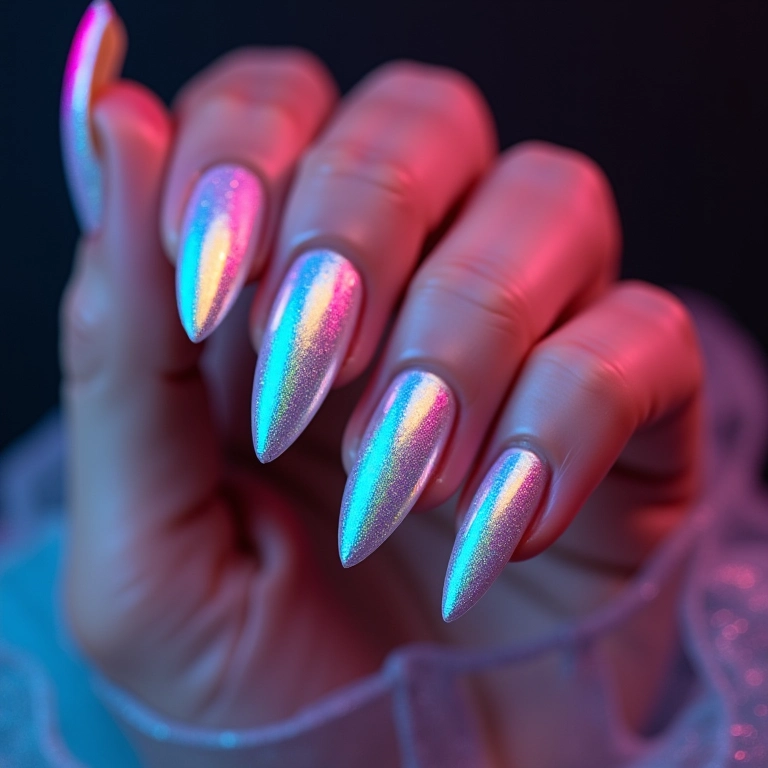 Unhas com efeito holográfico inspirado no The Weeknd.