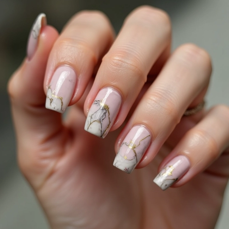 Unhas com efeito mármore.