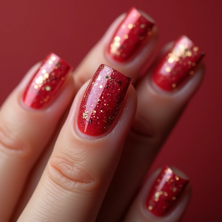 Unhas com efeito marmorizado em cores festivas para o Ano Novo.
