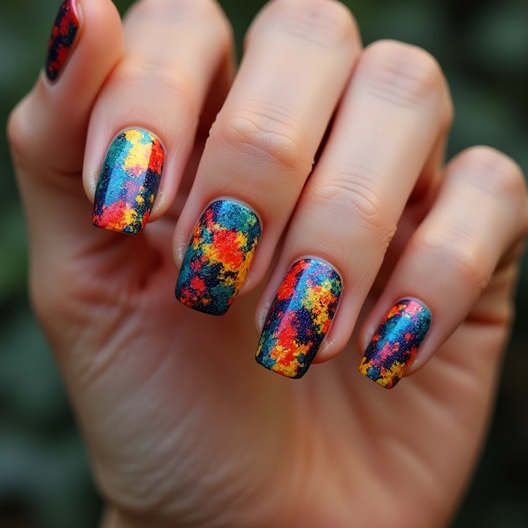 Unhas com efeito marmorizado para o Carnaval.