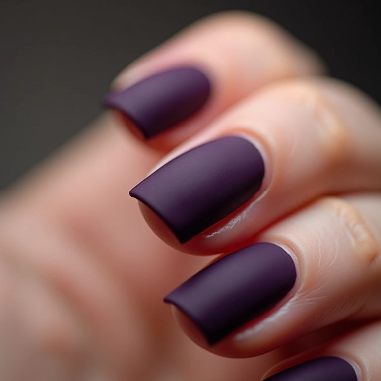 Unhas com efeito matte cor de jabuticaba.