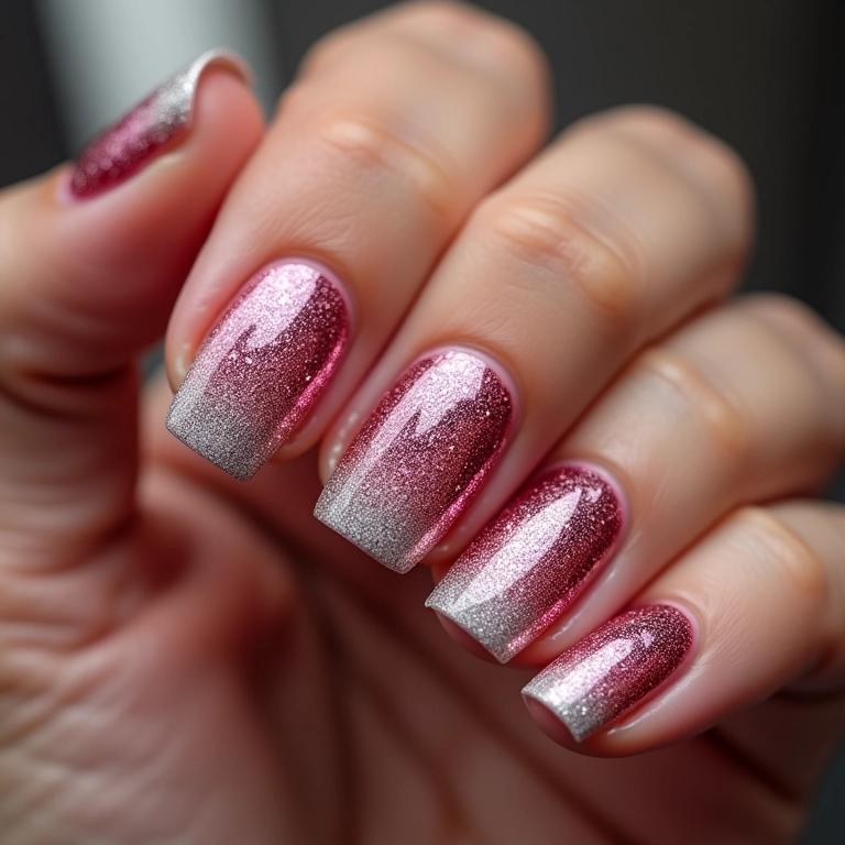 Unhas com efeito ombré glitterinado para o Carnaval.