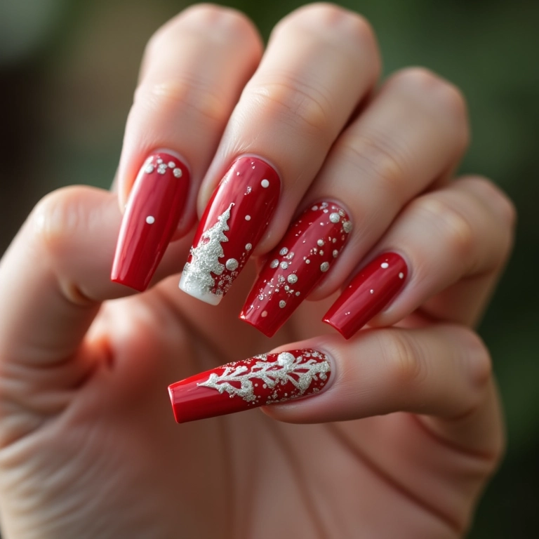 Unhas com efeito ombré natalino.