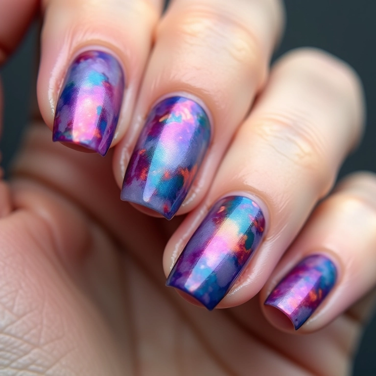 Unhas com efeitos marmorizados, um visual moderno e sofisticado.