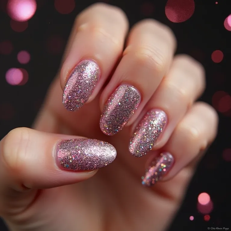 Unhas com esmalte glitter para o São João.