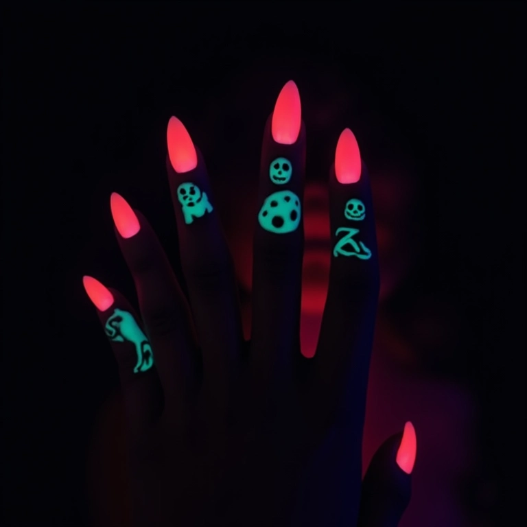 Unhas com esmalte que brilha no escuro para um efeito surpreendente.