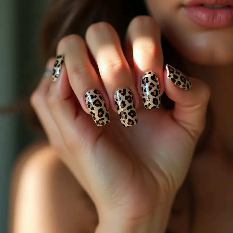 Unhas com estampa de onça clássica e elegante.