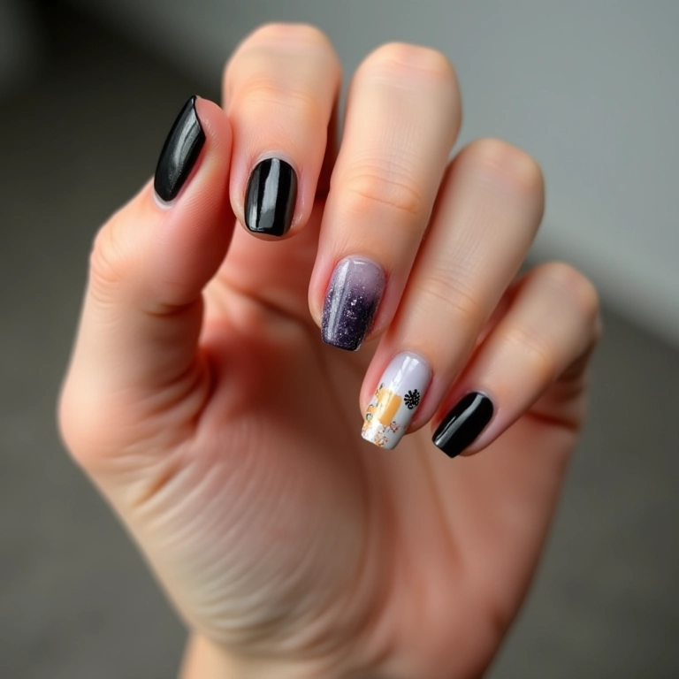 Unhas com filha única, um destaque especial em uma das unhas.