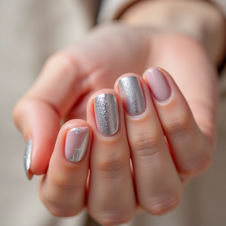 Unhas com fitilho prata, brilho e modernidade.