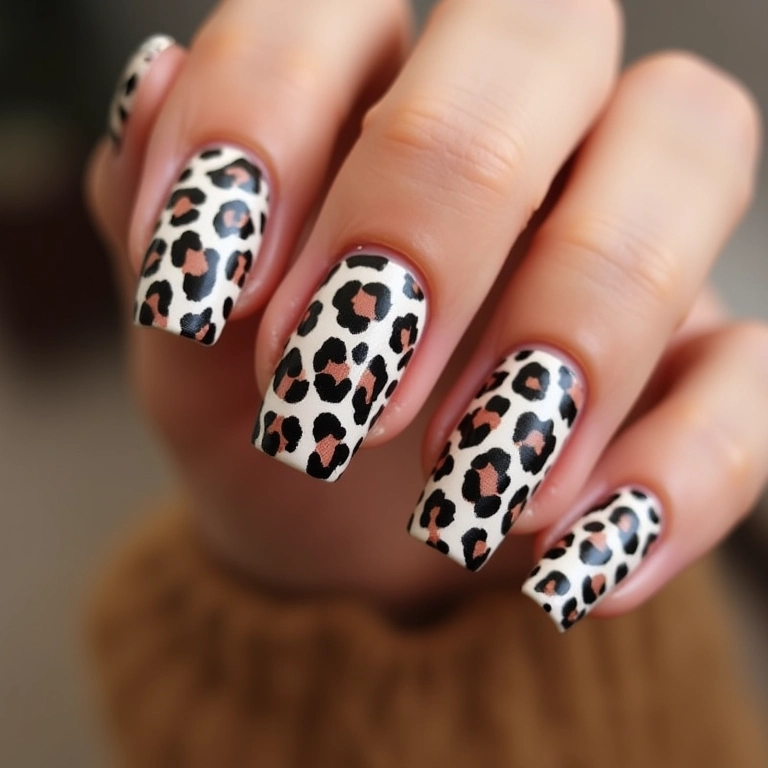 Unhas com francesinha animal print.