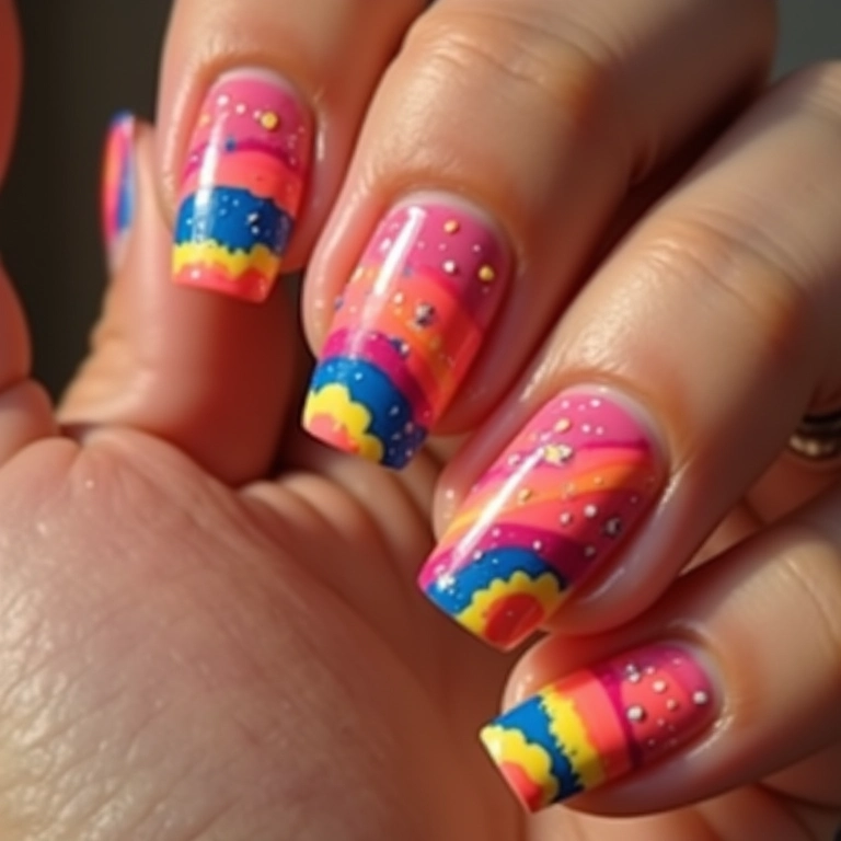 Unhas com francesinha colorida e divertida.