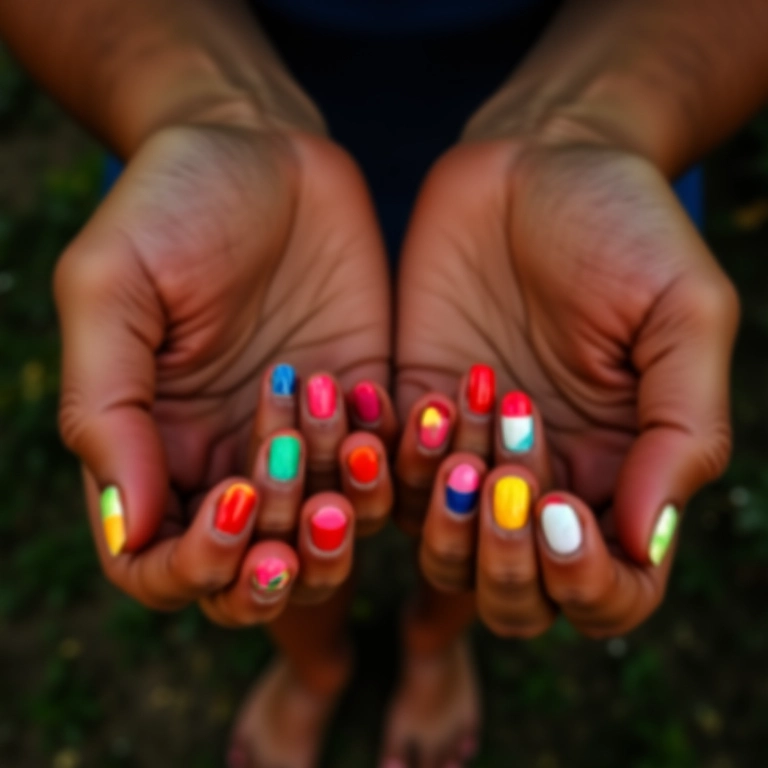 Unhas com francesinha colorida em tons vibrantes e modernos.