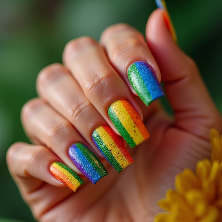 Unhas com francesinha colorida para o Carnaval.