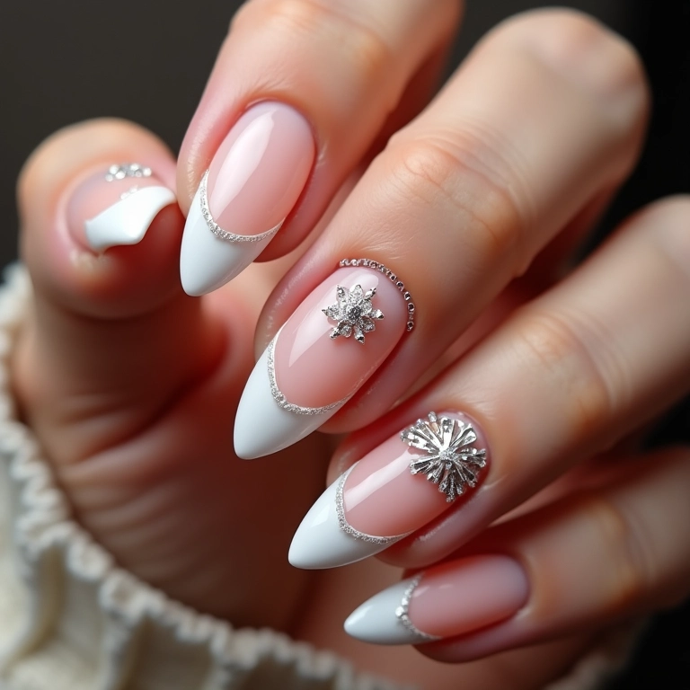 Unhas com francesinha e pedrarias.