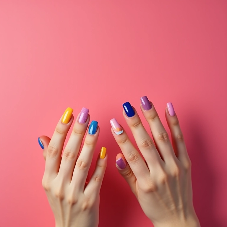 Unhas com francesinha moderna e colorida, reinventando o clássico.