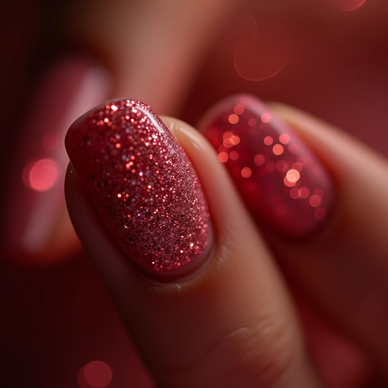 Unhas com glitter brilhante para um toque de glamour.
