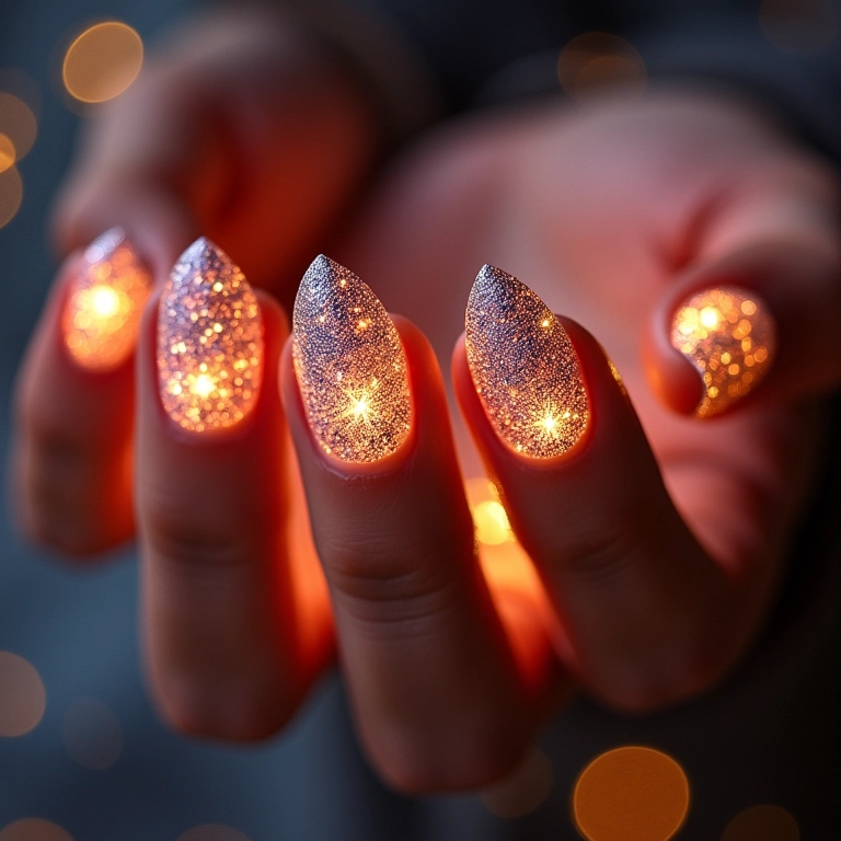 Unhas com glitter, brilho e glamour para um visual festivo.