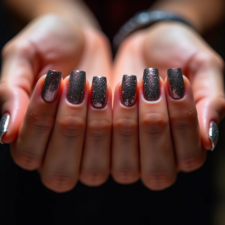 Unhas com glitter decoradas no molde F1.